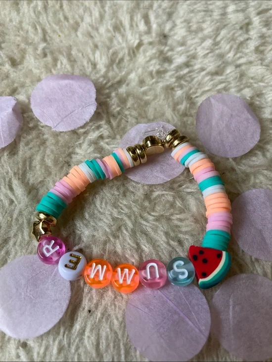 Kids Summer Watermelon Bead Bracelet in Turquoise & Peach - Unbranded