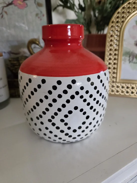 Red-orange and White Polka Dot Decorative Vase - Home Accents