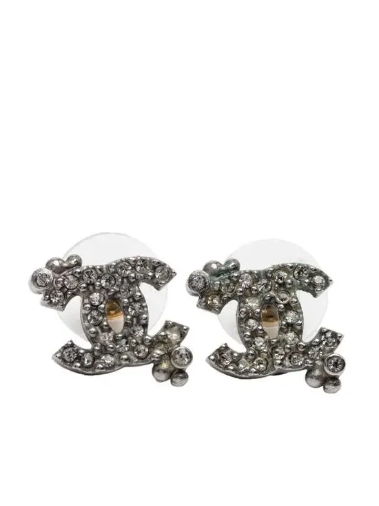Chanel Cc Logo Stud Earrings Silver- #287780C59B