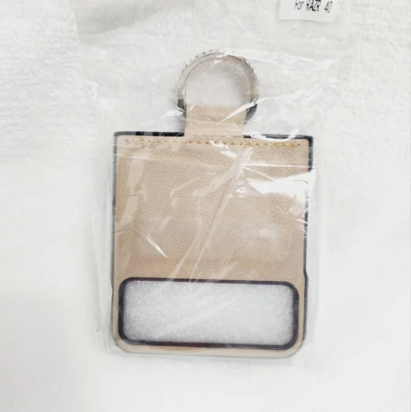 Case For Motorola Razr 40 With Diamond Ring Holder Pu Leather Beige