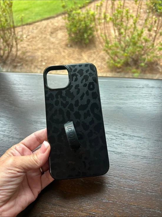 Loopy Case Black Leopard Print iPhone Case with Hand Strap. 14 plus Apple