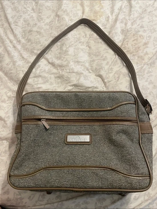 Jordache vintage Grey Tweed Shoulder Bag with Tan Trim