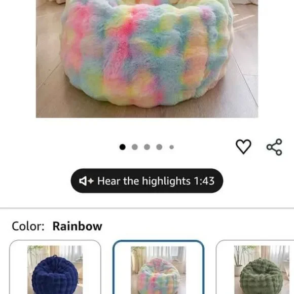 Rainbow Faux Fur Bean Bag Chair Cover