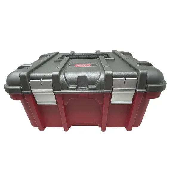 Keter Heavy Duty Plastic Tool Box Red Gray Metal Latches Portable 16 Inch Case
