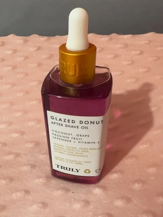 TRULY Glazed Donut After Shave Oil - Purple Bottle with Gold Dropper