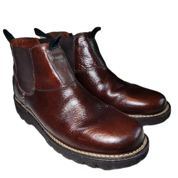 H.S. TRASK Chelsea Boots Mens 11.5 M Brown Genuine Bison Leather Brazil Slip-On