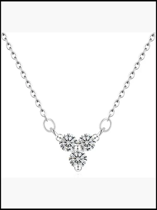 Moissanite Pendant Necklace Triangle White Gold Plated VVS1 Round Cut Minimalist