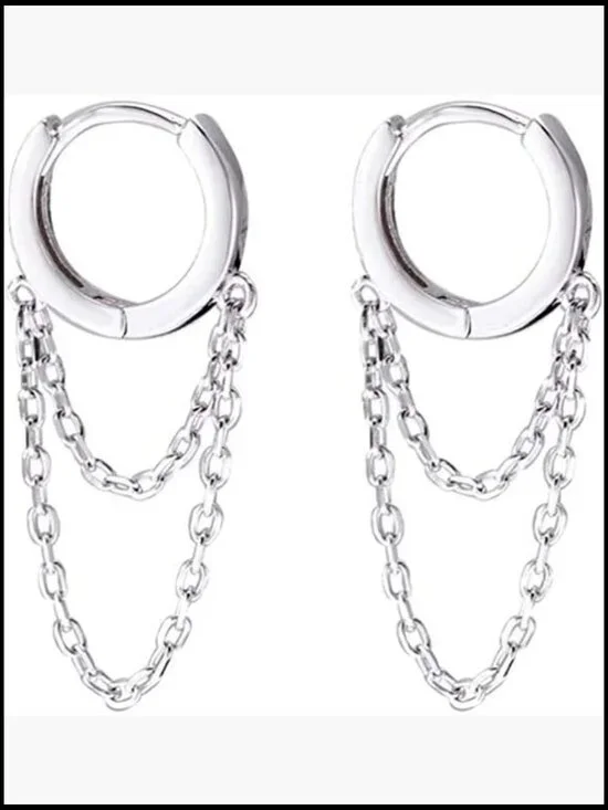 Tassel Chain Drop Dangle Small Hoop Earrings Sterling Silver Huggie Helix
