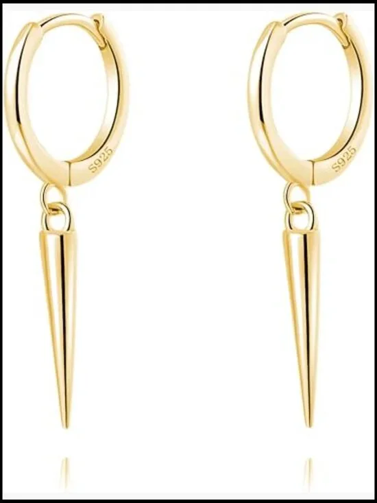 Geometric Spike Small Hoop Earrings Silver Sterling Silver Huggie Drop Minimal