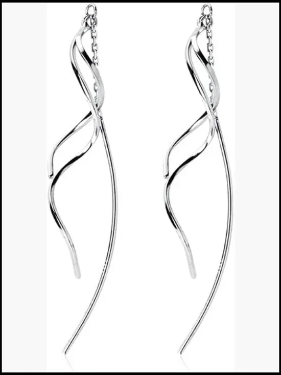 Sterling Silver Wave Curve Dangle Earrings Lightweight Hypoallergenic Tassel