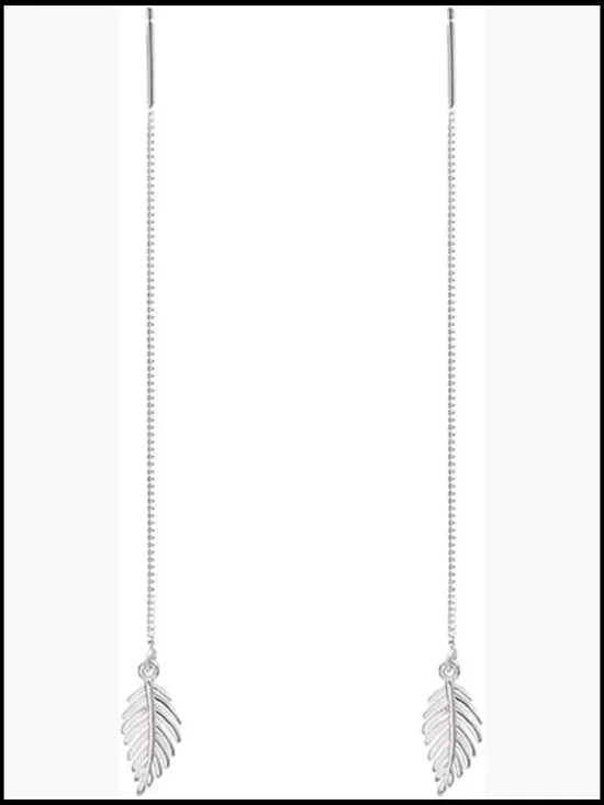 Sterling Silver Leaf Dangle Earrings Chain Drop Earrings Threader Tassel