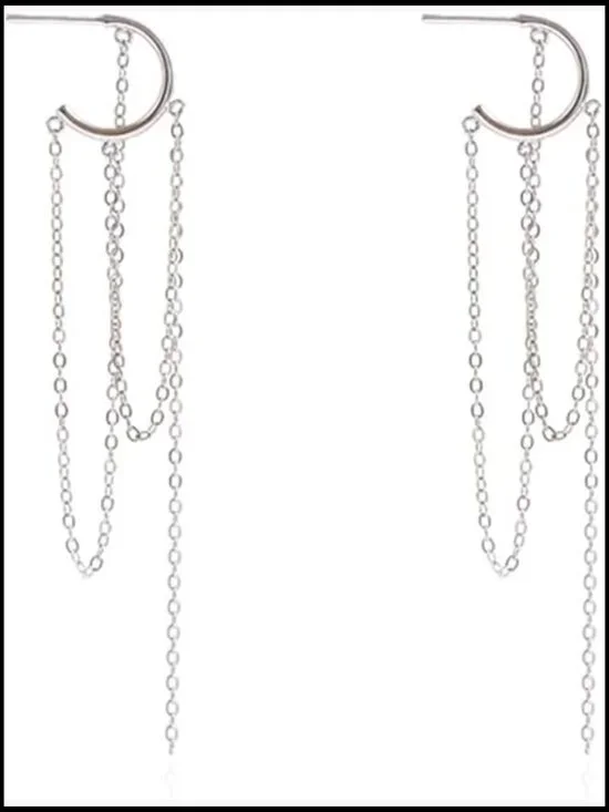 Sterling Silver Dangle Earrings Tassel Chain Threader Elegant Gift Box
