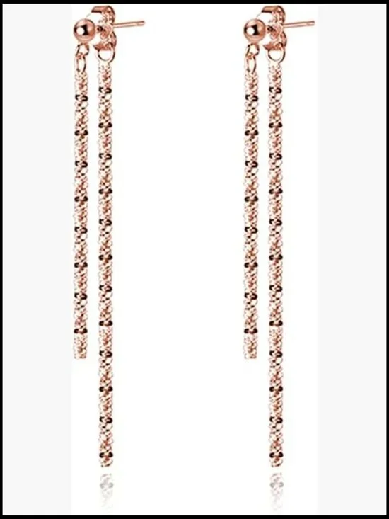 925 Sterling Silver Tassel Chain Dangle Earrings Minimalist Drop