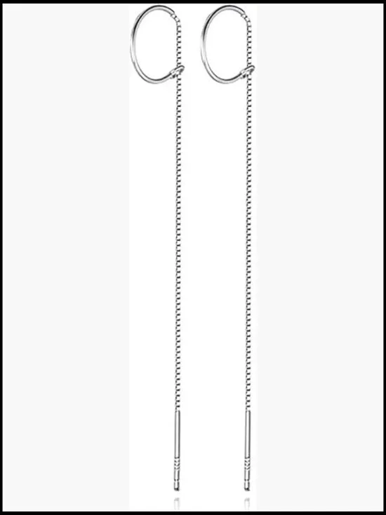 Solid 925 Sterling Silver Chain Dangle Earrings Tassel Long Dangle Threader