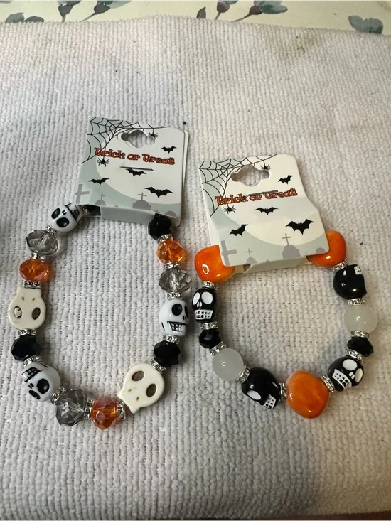 Kids Halloween Stretch Bracelet Set - Orange, Black, White