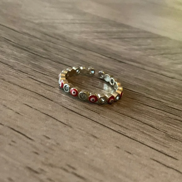 Sterling Silver Red Eye Stackable Ring