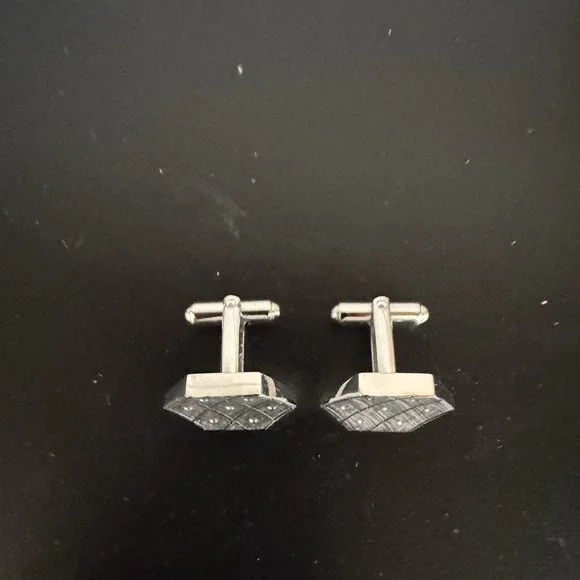 Vintage Silver Color Modernist Hexagon Cufflinks Set Formal Event‎