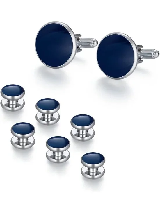Stylish Round Cufflinks & Studs Set - 4 Colors, Tuxedo Shirt Accessories, Gift