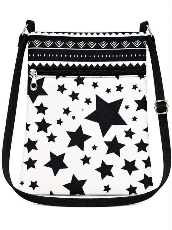 Black & White Stars Crossbody Bag with Adjustable Black Strap