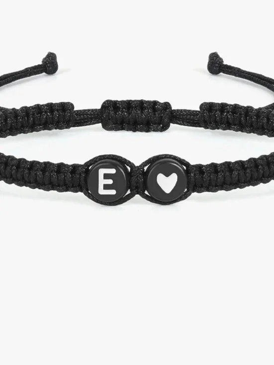 🔥4/$20 E Initial Letter Kids Bracelet NEW Black & White -One Size -Braided