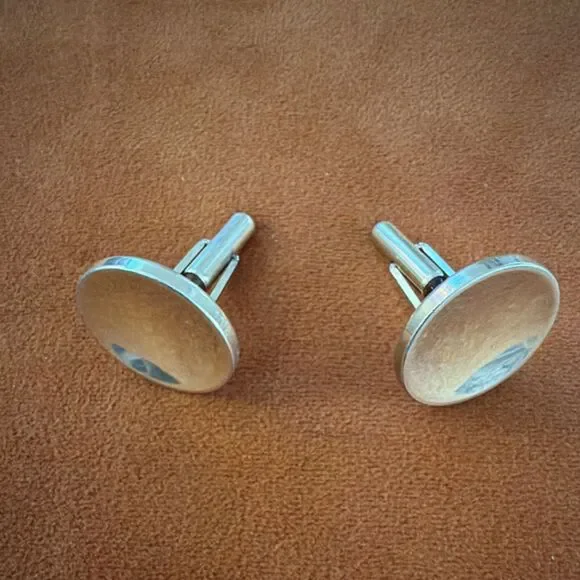 Krementz Silver Gold Metal Round Bullet Back Men's Cufflinks Signed