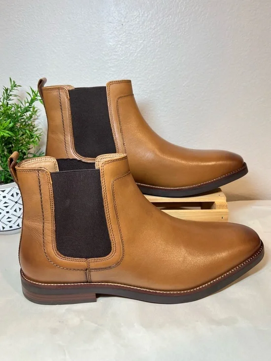 NWOT Johnston & Murphy “Borland” Tan Full Grain Leather Chelsea Boots | 9.5M