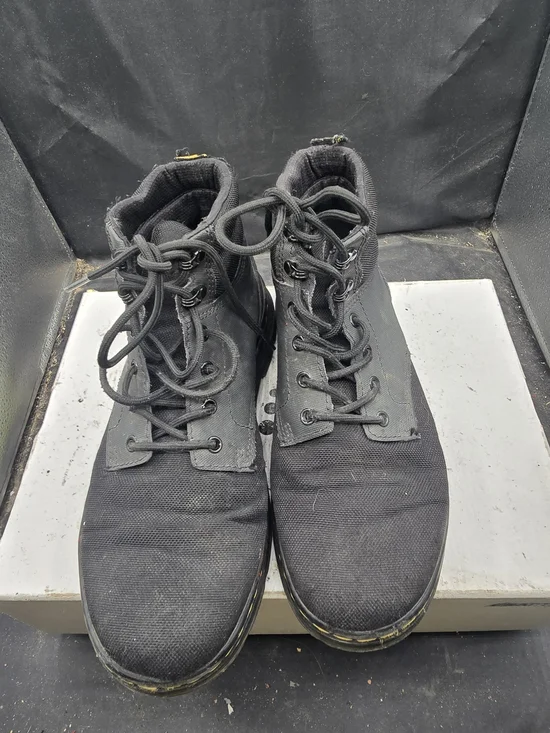 Dr. Martens Black Canvas Lace-Up Boots with Yellow Stitching