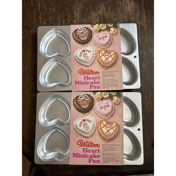 Vintage Wilton Heart Mini cake Pan Set Of 2 Aluminum Cake Baking Pans New