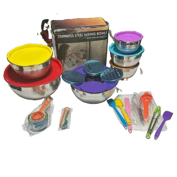 Stainless Steel Mixing Bowls Set with Non-Slip Bottoms and 3 Grater  26 pieces
