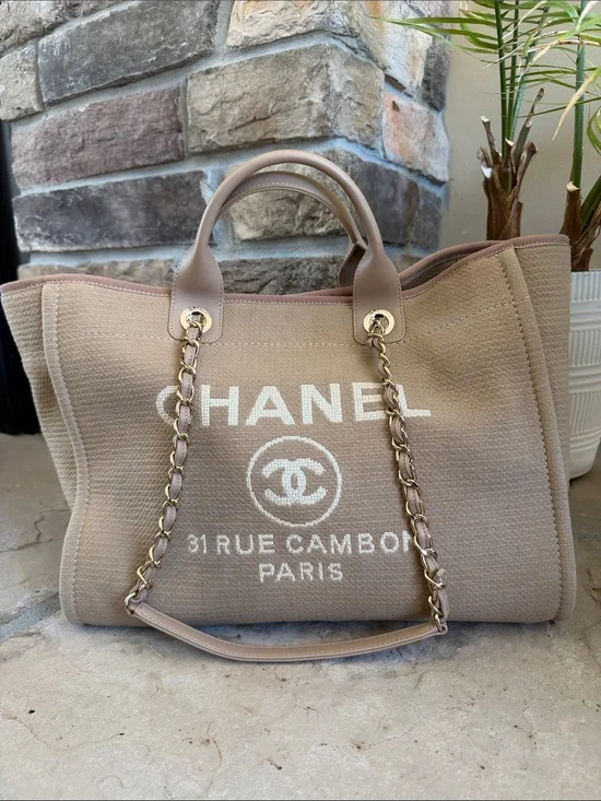 CHANEL Canvas Deauville Shopping Tote - Beige - Large