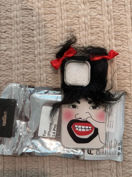 Nose Picking iPhone 14 Pro Case with Wavy Hair and Red Bows