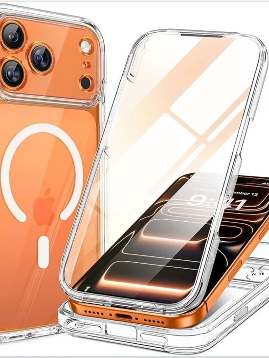 Apple-Compatible Clear Magnetic Phone Case in Orange