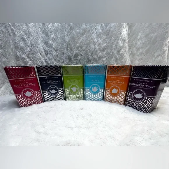 (6) EMPTY METAL TIN TEA BAG CONTAINERS VASES PEN HOLDERS ORGANIZERS NO LIDS