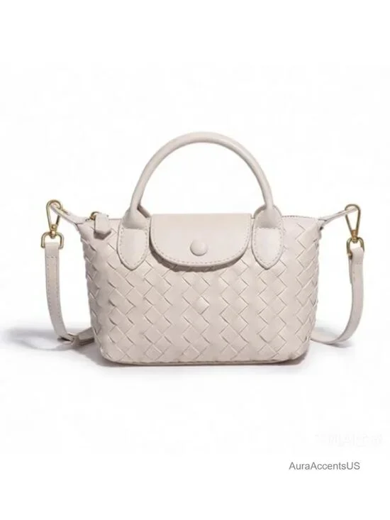 Mini Woven Dumpling Crossbody Bag, Vegan Leather Shoulder Purse, Cute Top