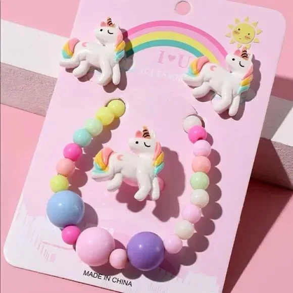 Pastel Rainbow Unicorn Jewelry Set