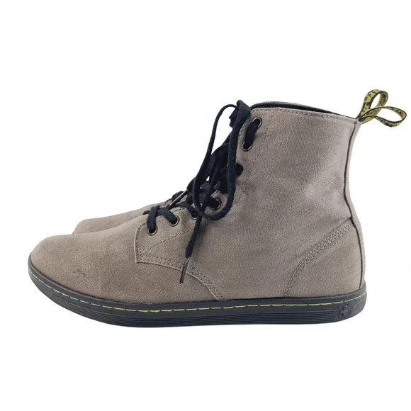 Dr. Martens, Round Toe Canvas Combat Boot / Ankle Boots Mens, Size 12 Taupe Gray