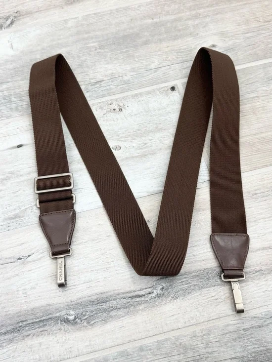 Chanel Brown Nylon Leather Adjustable Shoulder Strap