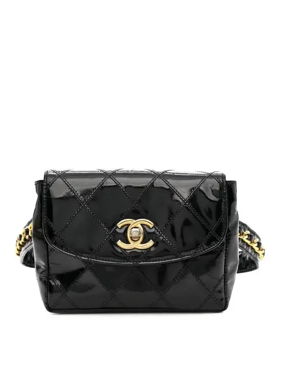 Chanel Patent Flap Waist Belt Bag Black #247256C13B