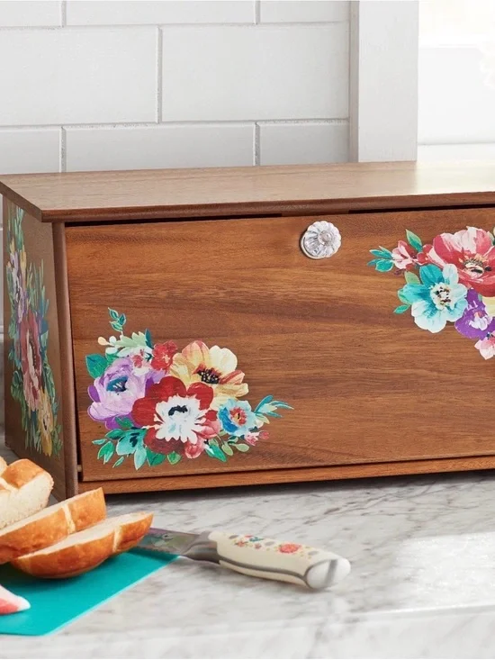 The Pioneer Woman Sweet Romance Acacia Wood Bread Box, Brown