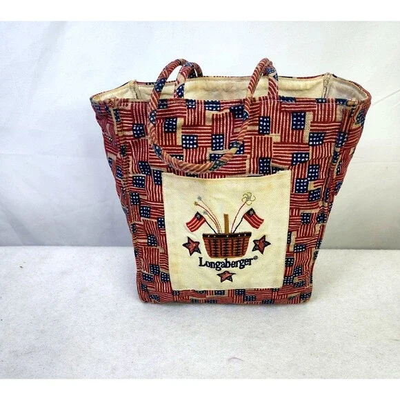 Longaberger Old Glory Small Tote Bag  Double Handle Red White Blue 8