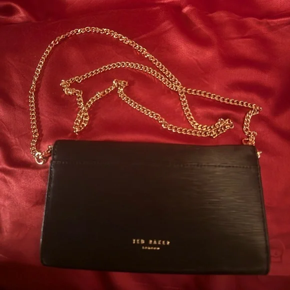 Ted Baker Black Bark Texture Bow Matinee Wallet on Chain