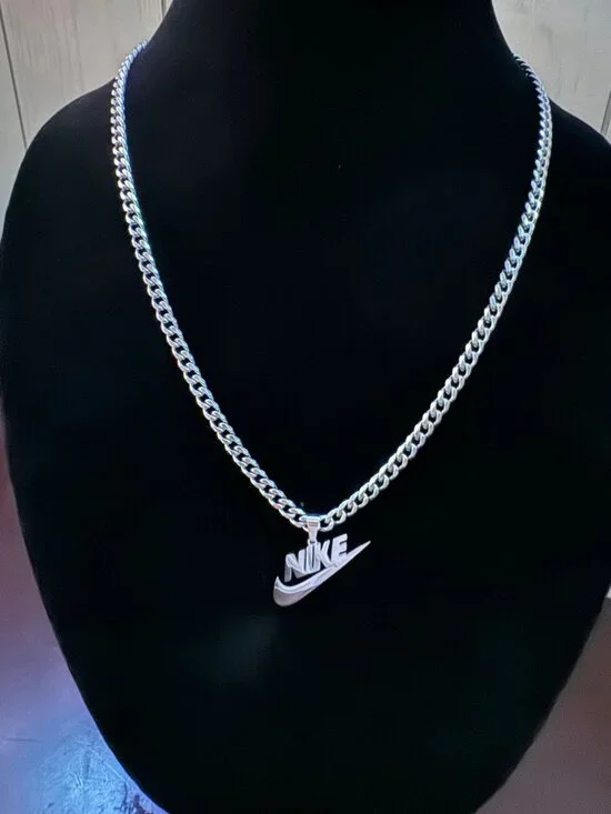 NEW - Silver Nike Necklace - 5mm Cuban - Silver 22