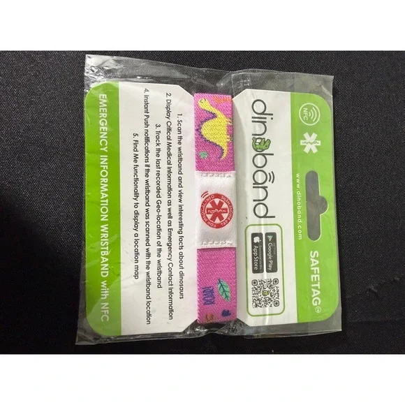 Dinoband‎ Emergency ID Wristband NFC Pink Dinosaur Kids Safetag New Waterproof