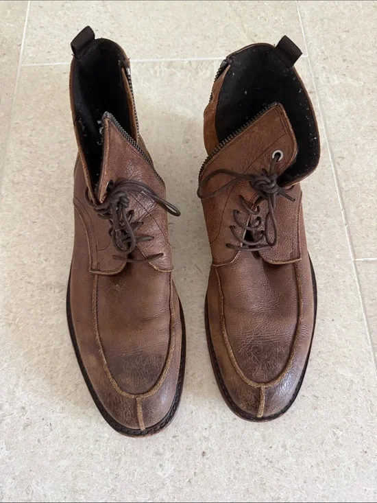 Kenneth Cole Brown Leather Chukka Boots with Lace-Up and Side Zip