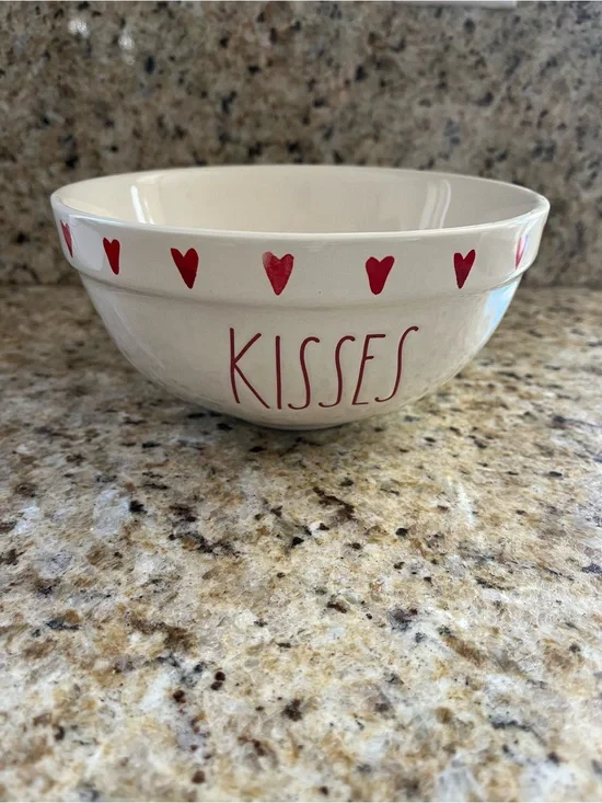 Rae Dunn Bowl with Red 'KISSES' Lettering Valentines