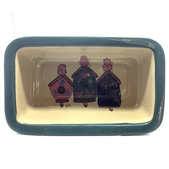 Vtg Handcrafted Hearthstone Ceramic Stoneware Bread Loaf Pan Birdhouse Design‎