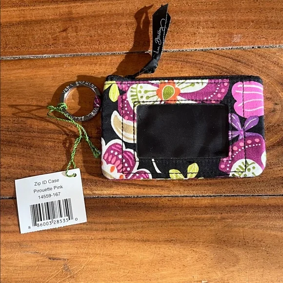 NWT Vera Bradley Pirouette Pink Floral Zip ID Case with Key Ring