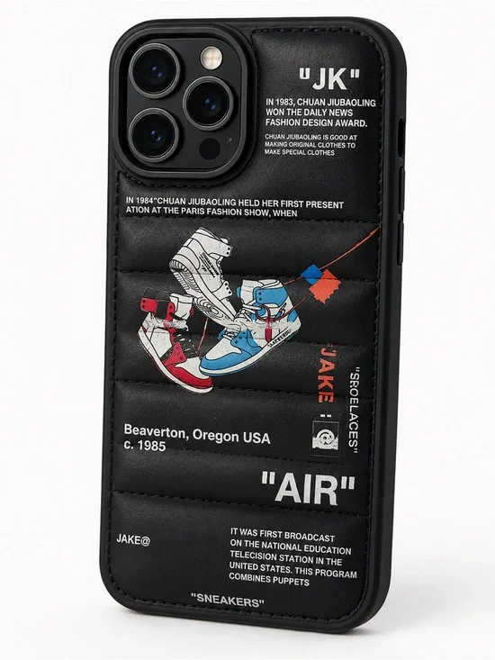 Amazon Black Quilted Phone Case with Red & Blue Sneaker Graphic