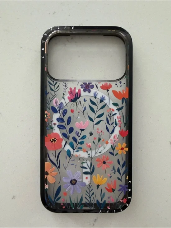 Casetify Black-Border Clear Case with Multicolor Floral Design