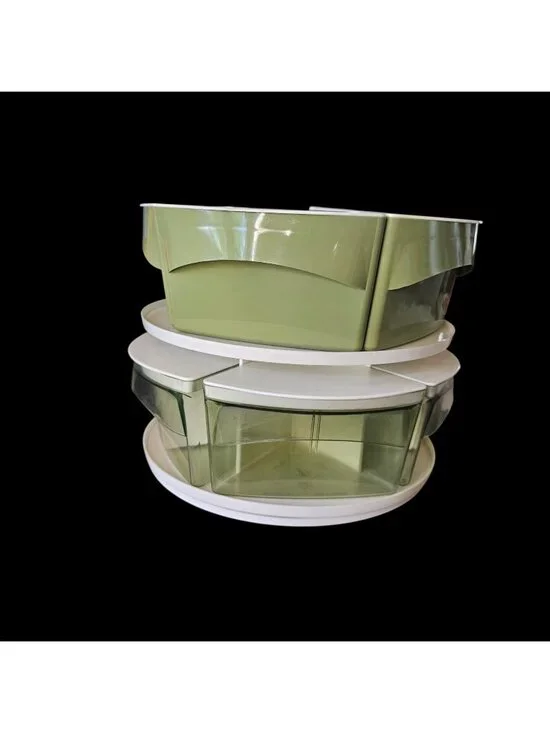VTG MCM Blisscraft Hollywood Organizer Canisters Avocado Green Lazy Susan